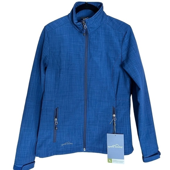 NWT EDDIE BAUER Women's Shaded Crosshatch Soft Shell Jacket Blue Size S - Picture 2 of 16